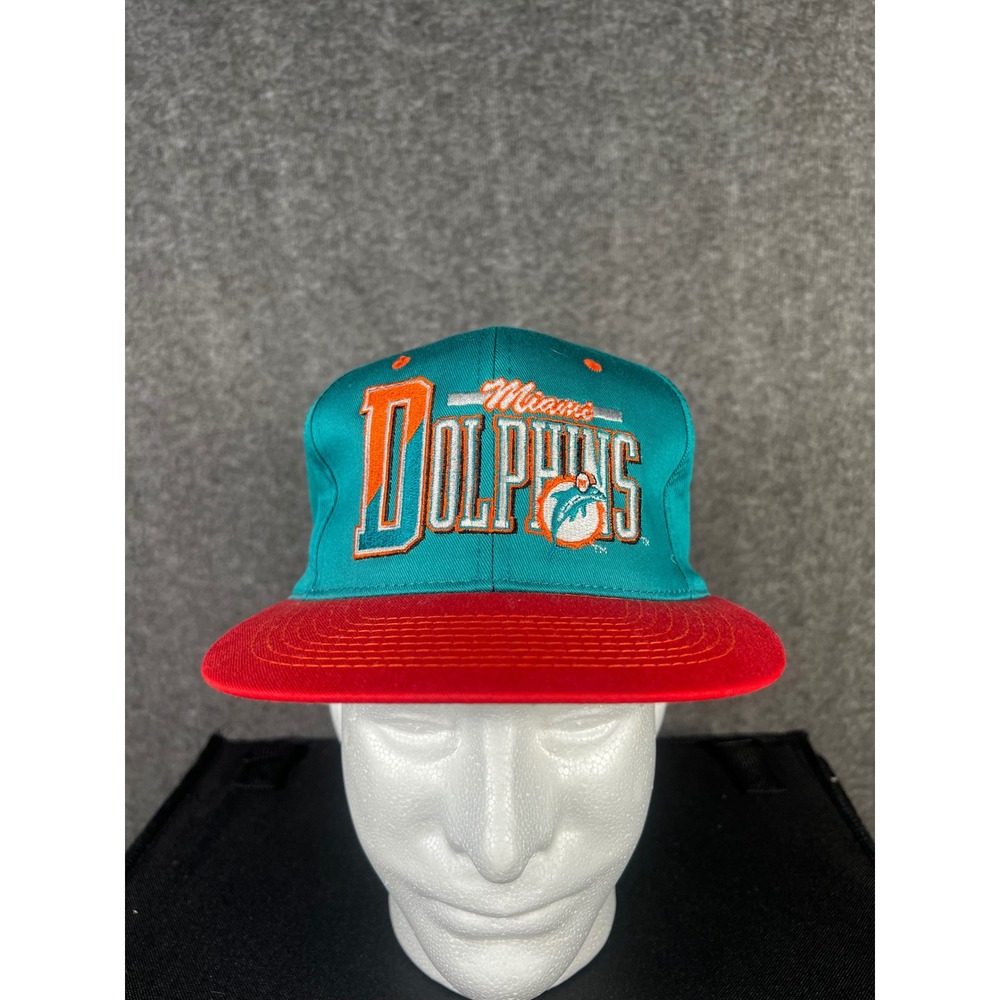 Vintage 90s Miami Dolphins Snapback Hat The Game Team NFL Deadstock Teal Orange
